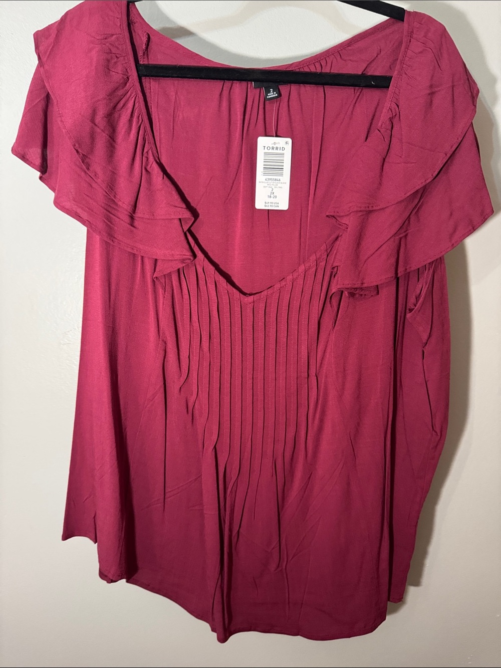 torrid Ruffled V-Neck Blouse in Berry Pink